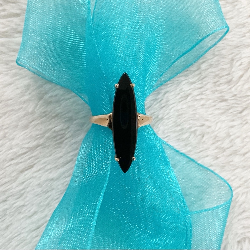 Vintage 10K Gold Black Onyx Marquise Ring 1970s EMI Buffalo NY Size 5.75